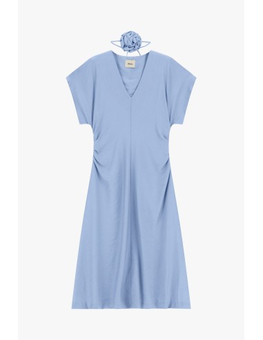 Vestido Midi Com Drapeado Lateral E Decote Em V Dixie