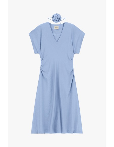 Vestido Midi Com Drapeado Lateral E Decote Em V Dixie