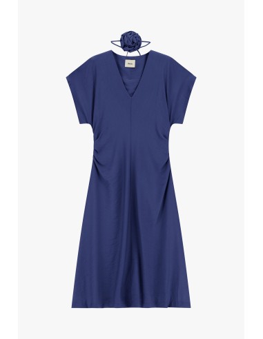 Vestido midi com drapeado lateral e decote em V Dixie