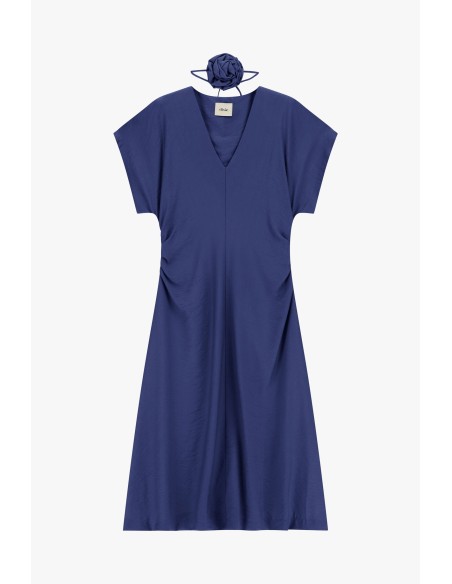 Vestido midi com drapeado lateral e decote em V Dixie