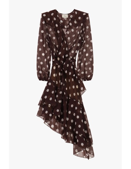 Vestido Curto de Bolinhas com Folhos Assimétricos Dixie