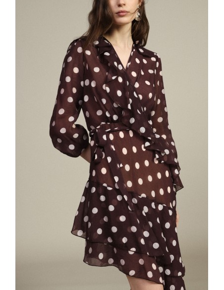 Vestido Curto de Poás com Folhos Assimétricos Dixie
