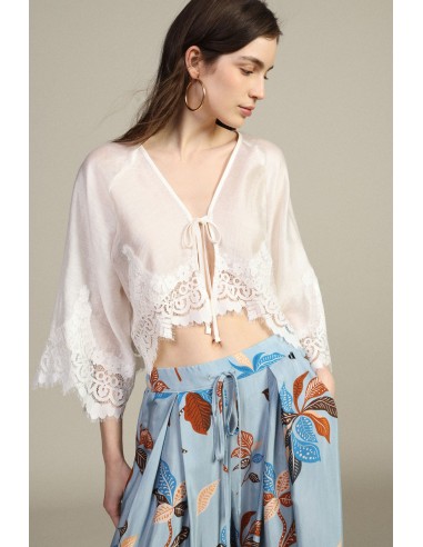 Blusa Corta Con Maniche Ampie E Orlo In Pizzo Dixie - Vestiti Firma...