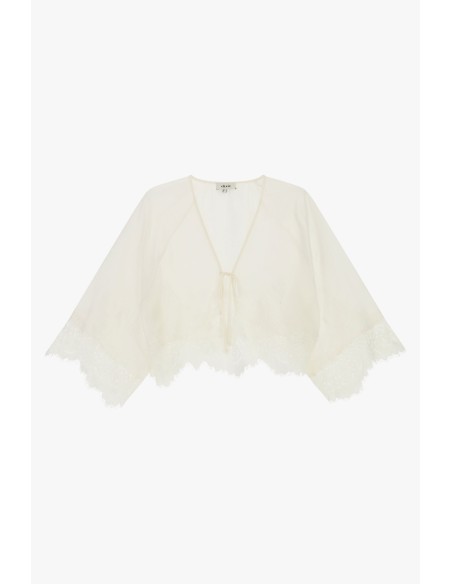 Blusa curta com mangas largas e bainha em renda Dixie