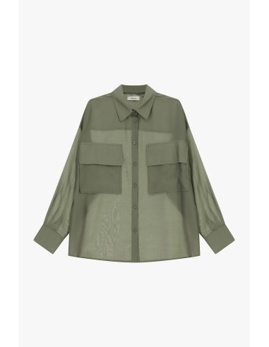 Camisa Transparente com Bolsos Frontais Oversize Dixie