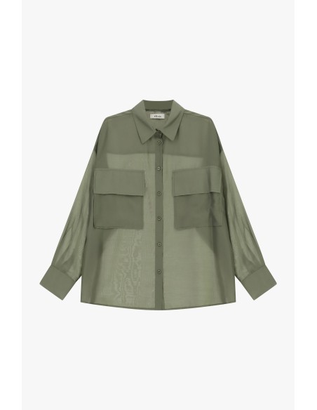 Camisa Transparente com Bolsos Frontais Oversize Dixie