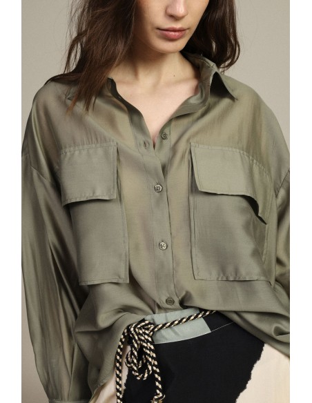 Camisa Transparente Com Bolsos Frontais Oversize Dixie