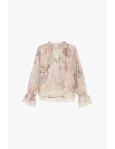 Blusa Floral com Perfis em Renda e Mangas Amplas Dixie 2