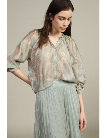 Camisa Ampla com Estampa Floral e Mangas Compridas Dixie