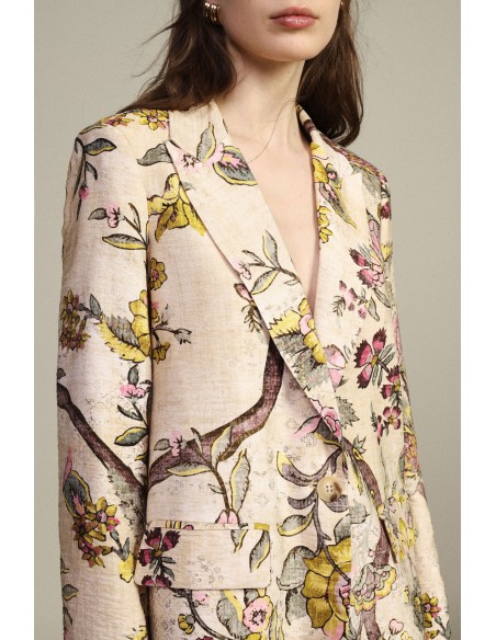 Blazer estampado floral de um só peito com bolsos Dixie