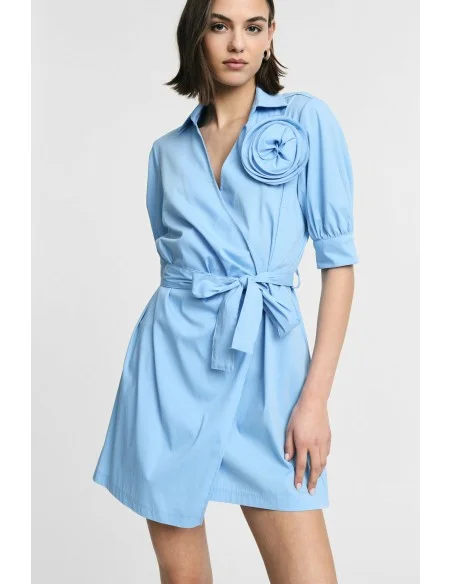Vestido Curto Cruzado com Cinto e Flor Please