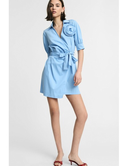 Abito Corto Incrociato Con Cintura E Fiore Please - Vestiti Firmati...