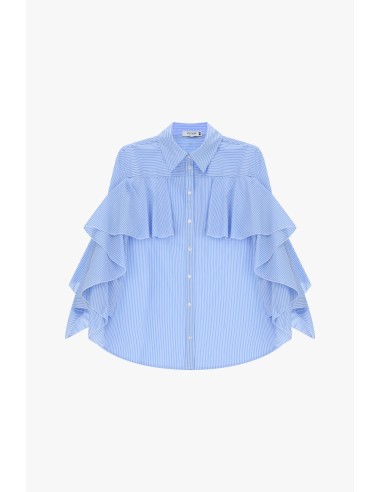 Camisa às Riscas com Folhos e Mangas Amplas