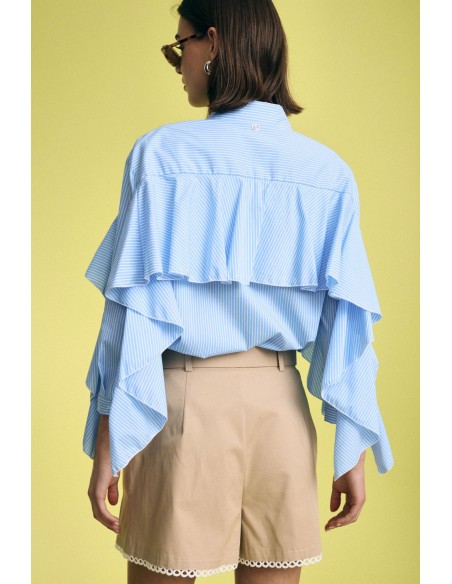 Camisa às riscas com folhos e mangas amplas Please