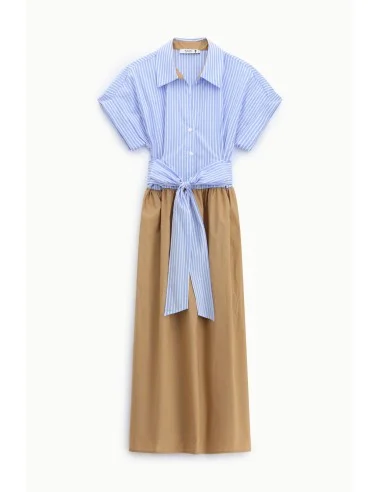 Vestido longo com cinto às riscas e saia lisa Please