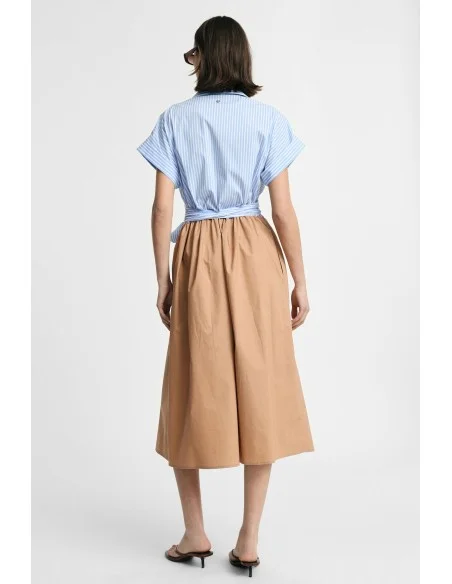 Vestido longo com cinto às riscas e saia lisa Please