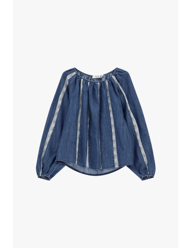Blusa ampla com inserções às riscas e mangas compridas Por favor