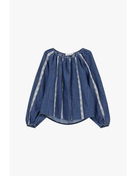 Blusa ampla com inserções às riscas e mangas compridas Por favor