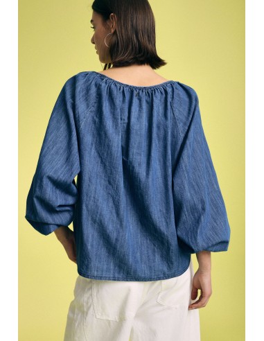 Blusa ampla com inserções às riscas e mangas compridas