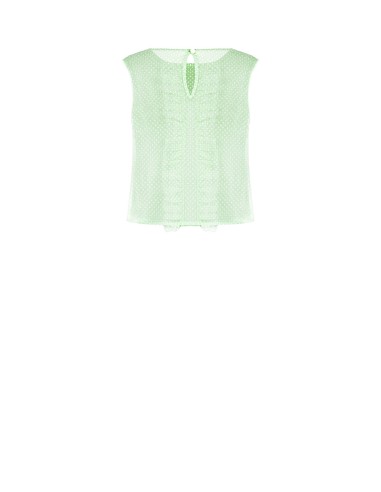 Blusa quadrada transparente em tule com bolinhas e folhos Rinascimento