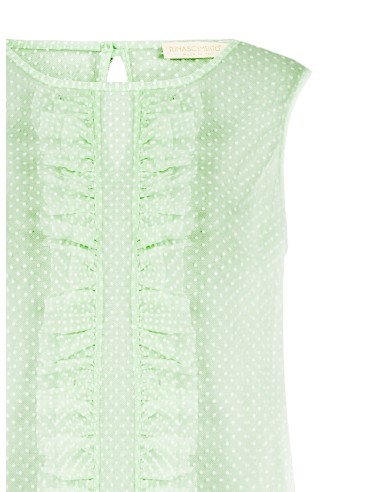 Blusa Quadrada Transparente em Tule com Bolinhas e Folhos Rinascimento