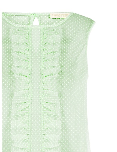 Blusa Quadrada Transparente em Tule com Bolinhas e Folhos Rinascimento