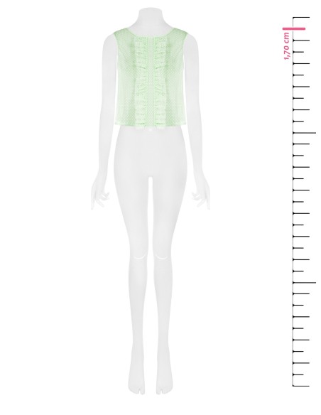 Blusa quadrada transparente em tule às bolinhas com folhos Rinascimento