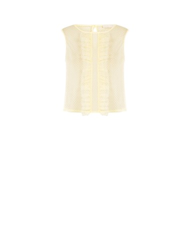 Blusa Quadrada Transparente em Tule com Poás e Folhos Rinascimento