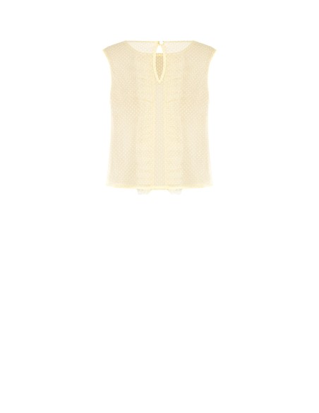 Blusa Quadrada Transparente Em Tule Com Bolinhas E Folhos Rinascimento