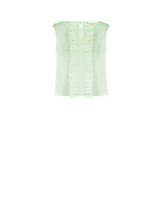 Blusa Quadrada Transparente em Tule às Bolinhas com Folhos Rinascimento