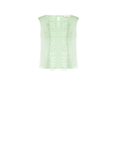 Blusa Quadrada Transparente em Tule às Bolinhas com Folhos Rinascimento