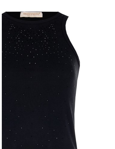 Top justo canelado em mistura de algodão com strass tom sobre tom Rinascimento