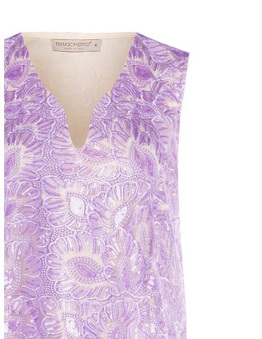 Top justo em tule bordado com lantejoulas e decote em V Rinascimento