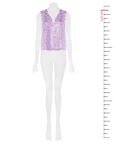 Top Cinturado em Tule Bordado com Lantejoulas e Decote em V Rinascimento