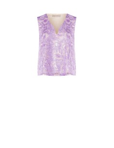 Top acinturado em tule bordado com lantejoulas e decote em V Rinascimento