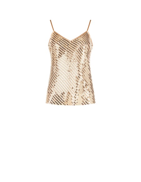 Top fluido em rede coberto de lantejoulas Rinascimento