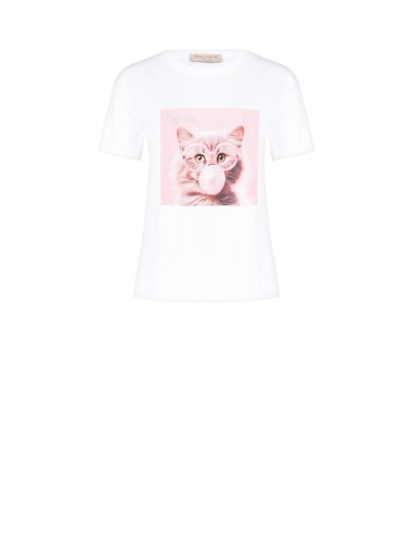 T-shirt regular em algodão com estampa de gato com óculos em strass Rinascimento