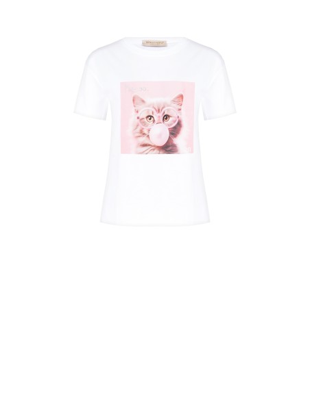 T-shirt regular em algodão com estampa de gato com óculos em strass Rinascimento