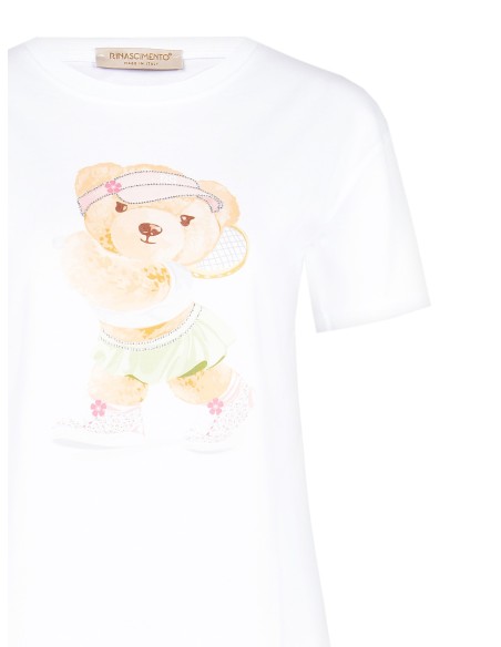 T-shirt de corte regular em algodão com estampa de ursinho tenista com strass Rinascimento