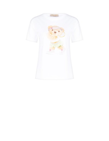 T-shirt regular em algodão com estampa de ursinho tenista com strass Rinascimento