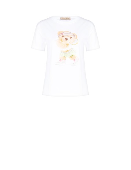T-shirt regular em algodão com estampa de ursinho tenista com strass Rinascimento