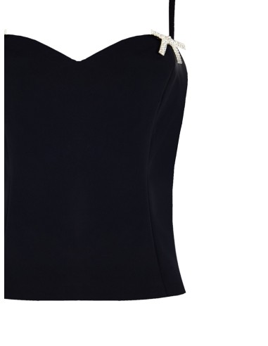 Top Bustier Em Tecido Técnico Com Broches Em Forma De Laço Em Strass Rinascimento