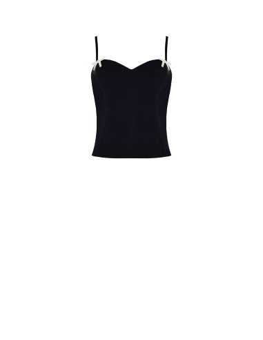 Top bustier em tecido técnico com broches em forma de laço em strass Rinascimento