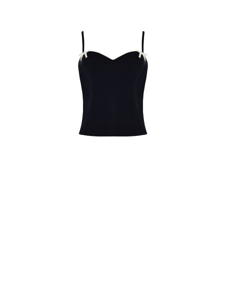 Top bustier em tecido técnico com broches em forma de laço em strass Rinascimento