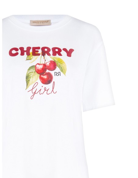 T-shirt oversize em algodão com estampado de cerejas Rinascimento