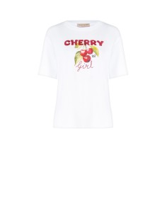 T-shirt oversize em algodão com estampado de cerejas Rinascimento
