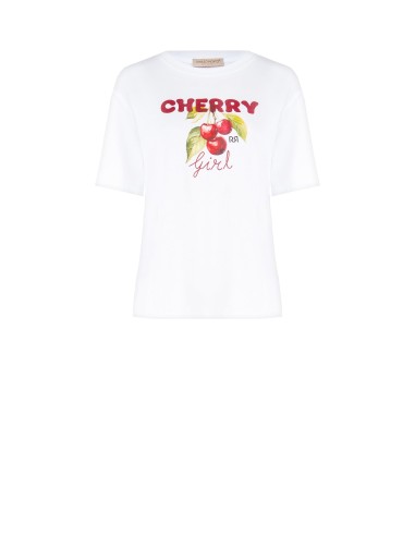T-shirt oversize em algodão com estampado de cerejas Rinascimento