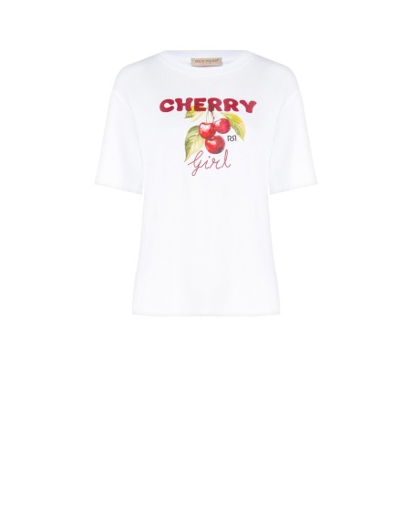 T-shirt oversize em algodão com estampado de cerejas Rinascimento
