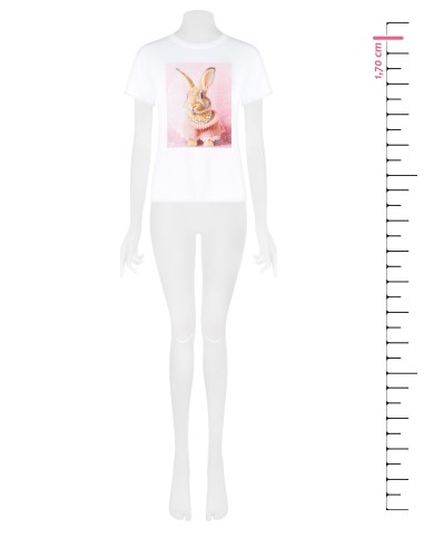 T-shirt ampla em algodão com estampa de coelho e pérolas Rinascimento
