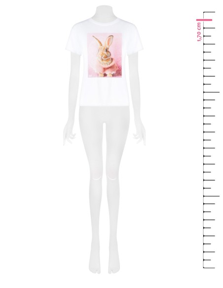 T-shirt ampla em algodão com estampa de coelho e pérolas Rinascimento